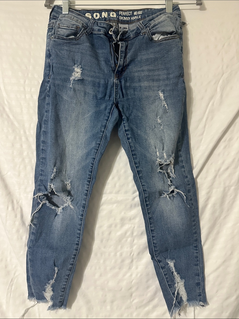S.O.N.G. Women's Distressed Skinny Ankle Jeans - Light Blue